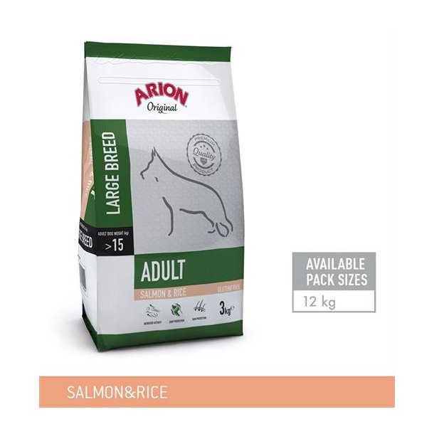 Arion Voksen hundefoder - Large Breed - Laks &amp; Ris Glutenfri 12 kg. 